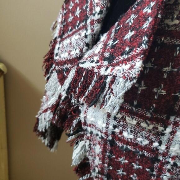 Tweed Blazer Illision lusion Jacket red white blck 6P Open Fringe - Picture 8 of 8